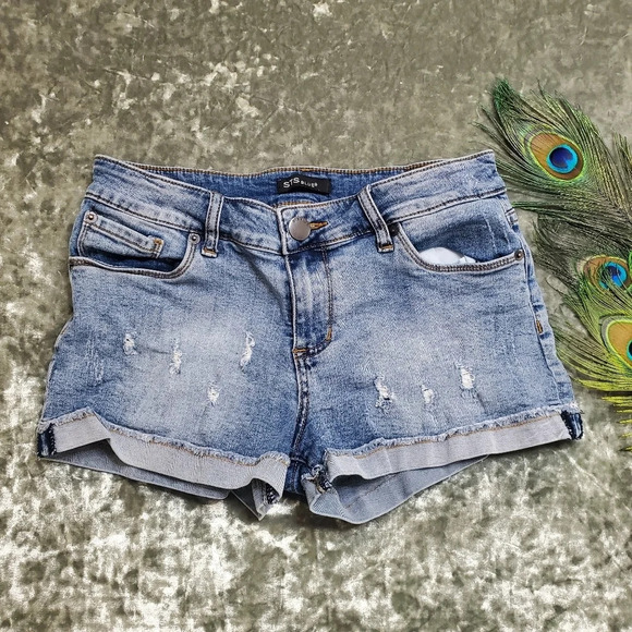 STS Blue Cuffed Distressed Denim Shorts - Picture 1 of 8